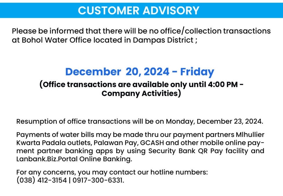 Customer Advisory on Holiday Seasons