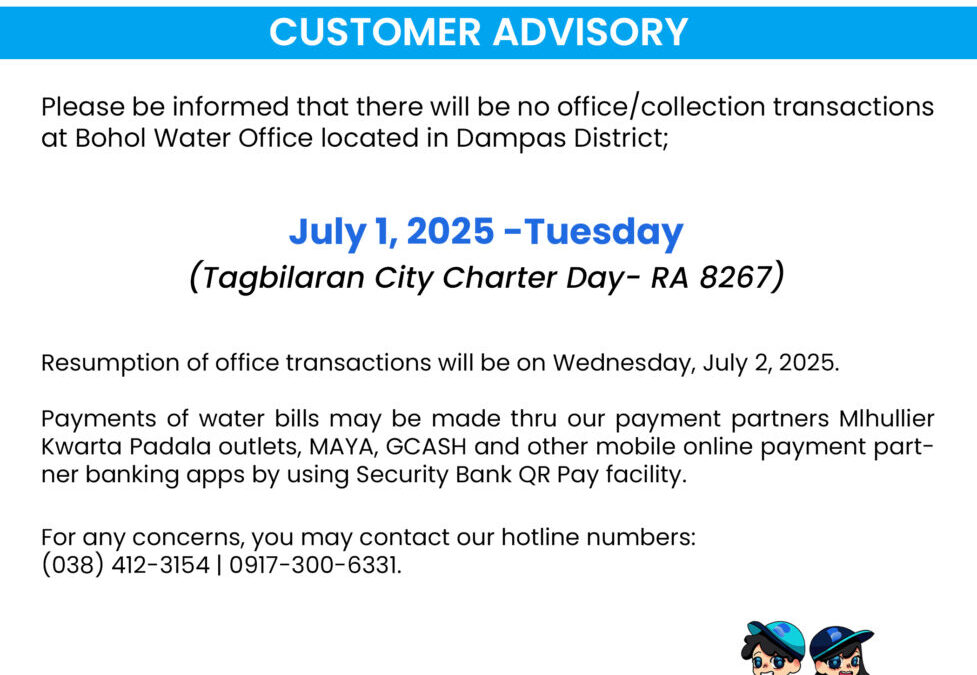 Water Service Interruption Advisory, June 30, 2025. Customer Advisory, July 1, 2025.